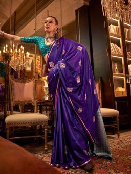 Vardha - Women Purple Synthetic Woven Saree with Unstitched Blouse