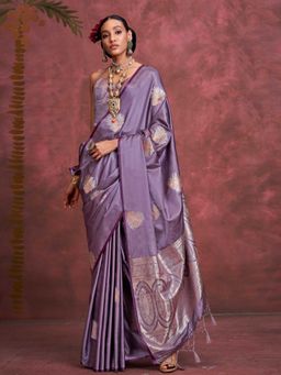 Vardha - Women Lavender Synthetic Woven Saree with Unstitched Blouse