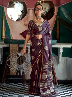 Vardha - Women Maroon Synthetic Woven Saree with Unstitched Blouse