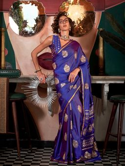 Vardha - Women Blue Synthetic Woven Saree with Unstitched Blouse