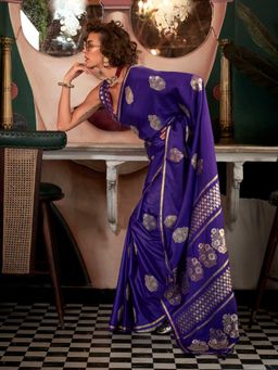 Vardha - Women Purple Synthetic Woven Saree with Unstitched Blouse