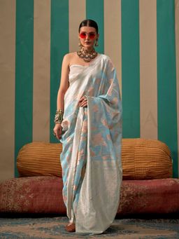 Vardha - Women Blue Synthetic Woven Saree with Unstitched Blouse