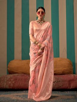 Vardha - Women Pink Synthetic Woven Saree with Unstitched Blouse