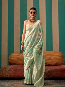 Vardha - Women Green Synthetic Woven Saree with Unstitched Blouse