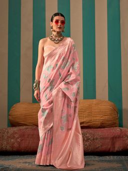 Vardha - Women Pink Synthetic Woven Saree with Unstitched Blouse