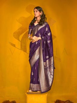 Vardha - Women Purple Synthetic Woven Saree with Unstitched Blouse