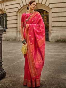 Vardha - Women Pink Synthetic Woven Saree with Unstitched Blouse