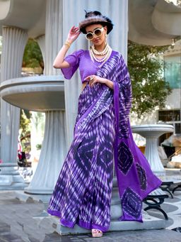 Vardha - Women Purple Synthetic Abstract Saree with Unstitched Blouse