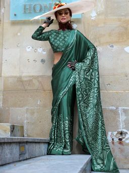 Vardha - Women Green Synthetic Abstract Saree with Unstitched Blouse