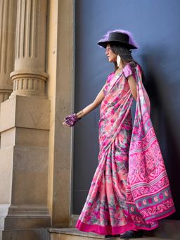 Vardha - Women Pink Synthetic Abstract Saree with Unstitched Blouse