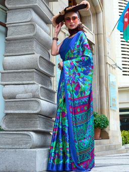 Vardha - Women Blue Synthetic Abstract Saree with Unstitched Blouse