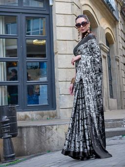 Vardha - Women White Synthetic Abstract Saree with Unstitched Blouse