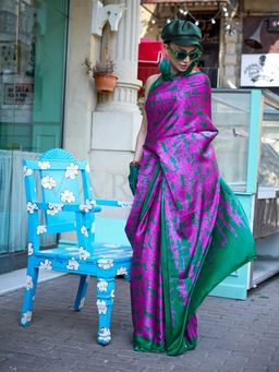 Vardha - Women Purple Synthetic Abstract Saree with Unstitched Blouse