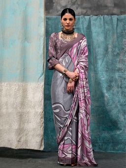 Vardha - Women Lavender Synthetic Abstract Saree with Unstitched Blouse