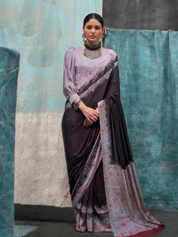 Vardha - Women Charcoal Synthetic Abstract Saree with Unstitched Blouse