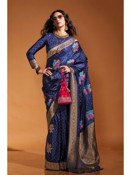 Vardha - Women Blue Synthetic Woven Saree with Unstitched Blouse