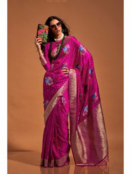 Vardha - Women Magenta Synthetic Woven Saree with Unstitched Blouse