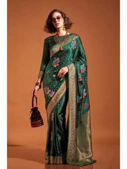 Vardha - Women Green Synthetic Woven Saree with Unstitched Blouse