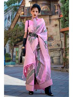 Vardha - Women Pink Synthetic Woven Saree with Unstitched Blouse