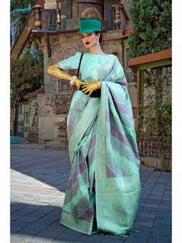 Vardha - Women Green Synthetic Woven Saree with Unstitched Blouse