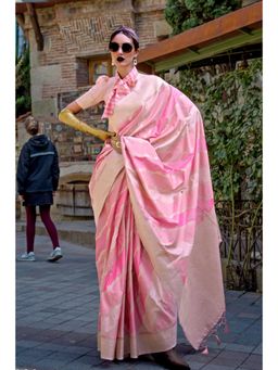 Vardha - Women Pink Synthetic Woven Saree with Unstitched Blouse