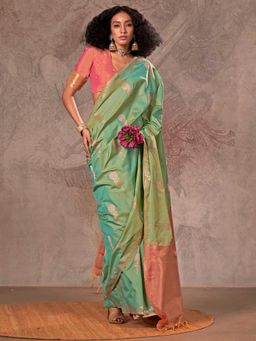 Vardha - Women Green Synthetic Woven Saree with Unstitched Blouse