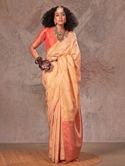 Vardha - Women Ivory Synthetic Woven Saree with Unstitched Blouse