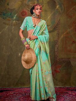 Vardha - Women Green Synthetic Woven Saree with Unstitched Blouse