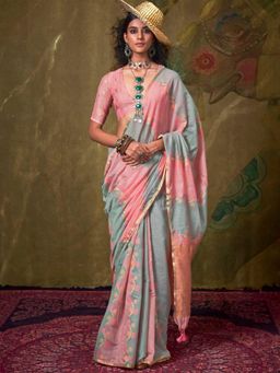 Vardha - Women Blue Synthetic Woven Saree with Unstitched Blouse