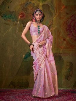 Vardha - Women Lavender Synthetic Woven Saree with Unstitched Blouse
