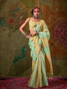 Vardha - Women Yellow Synthetic Woven Saree with Unstitched Blouse