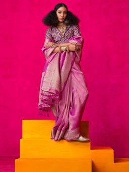 Vardha - Women Magenta Synthetic Woven Saree with Unstitched Blouse