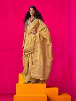 Vardha - Women Gold Synthetic Woven Saree with Unstitched Blouse