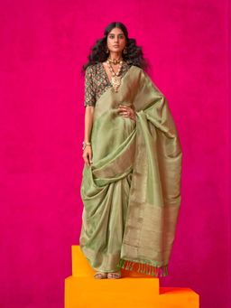Vardha - Women Green Synthetic Woven Saree with Unstitched Blouse