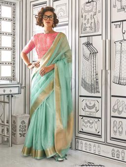 Vardha - Women Green Synthetic Woven Saree with Unstitched Blouse
