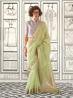 Vardha - Women Green Synthetic Woven Saree with Unstitched Blouse