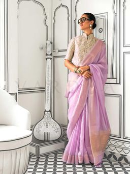 Vardha - Women Lavender Synthetic Woven Saree with Unstitched Blouse