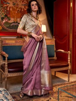 Vardha - Women Purple Synthetic Woven Saree with Unstitched Blouse