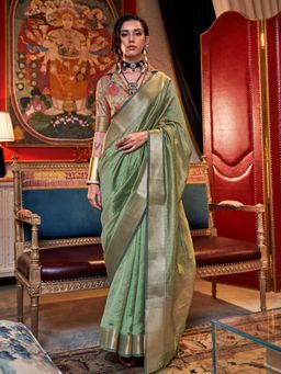 Vardha - Women Green Synthetic Woven Saree with Unstitched Blouse