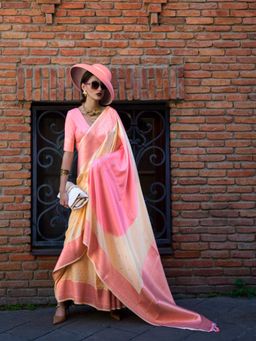 Vardha - Women Pink Synthetic Woven Saree with Unstitched Blouse