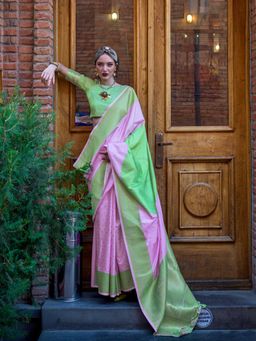 Vardha - Women Purple Synthetic Woven Saree with Unstitched Blouse