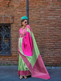 Vardha - Women Pink Synthetic Woven Saree with Unstitched Blouse