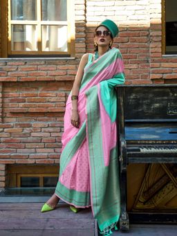 Vardha - Women Green Synthetic Woven Saree with Unstitched Blouse