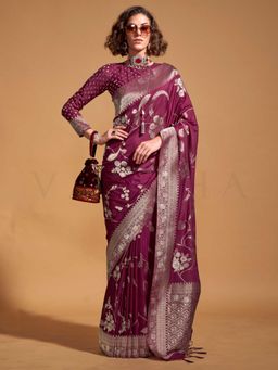 Vardha - Women Purple Synthetic Woven Saree with Unstitched Blouse