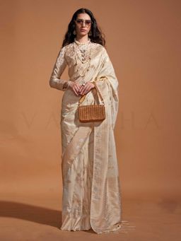 Vardha - Women Cream Synthetic Woven Saree with Unstitched Blouse
