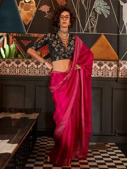 Vardha - Women Red Synthetic Woven Saree with Unstitched Blouse