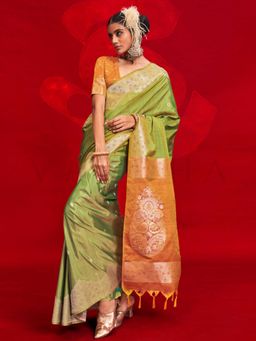 Vardha - Women Green Synthetic Woven Saree with Unstitched Blouse