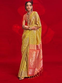 Vardha - Women Mustard Synthetic Woven Saree with Unstitched Blouse