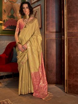 Vardha - Women Olive Synthetic Woven Saree with Unstitched Blouse