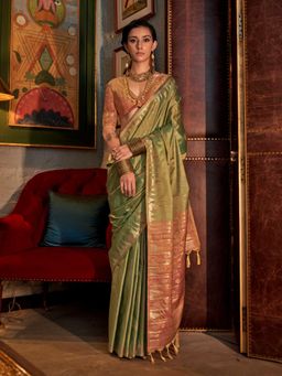 Vardha - Women Green Synthetic Woven Saree with Unstitched Blouse